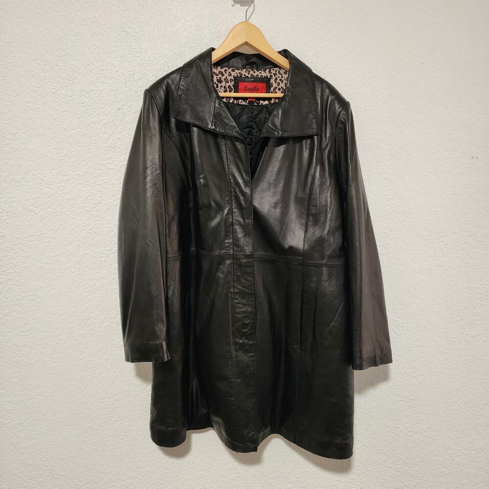 Excelled Collection Women Black Long Leather Lined Coat Jacket 1X Winter Wear